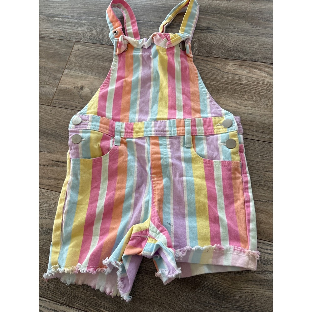 365 Kids from Garanimals Pastel Rainbow Striped Shortall Overalls Size 5
